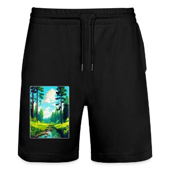 Affiche de voyage vintage de la forêt de Bialowieza en Pologne WPA - Short de jogging bio TRAINER Stanley/Stella unisexe - noir - Devant - Nik (191cm) & Marisol (170cm)