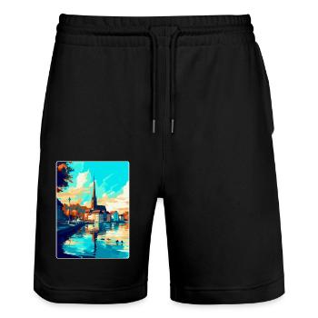 Konstanz Deutschland Vintage Reiseplakat Souvenir - Stanley/Stella Unisex Bio Joggingshorts Trainer  - Schwarz - Vorne - Nik (191cm) & Marisol (170cm)