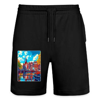 Amsterdam Netherlands Vintage Travel Poster WPA - Stanley/Stella Trainer Unisex Organic Jogging Shorts - black - Front - Nik (191cm) & Marisol (170cm)
