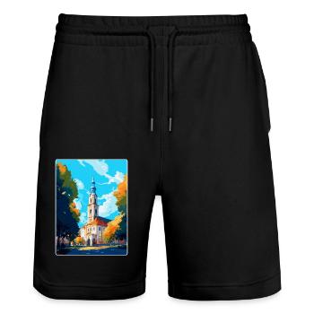 Bialystok Polen Vintage Reiseposter Wandkunst - Stanley/Stella Unisex Bio Joggingshorts Trainer  - Schwarz - Vorne - Nik (191cm) & Marisol (170cm)