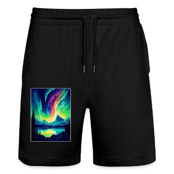 Northern Lights Iceland Mur d’affiches de voyage vintage - Short de jogging bio TRAINER Stanley/Stella unisexe - noir - Devant - Nik (191cm) & Marisol (170cm)