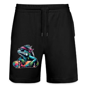 Iguana Skateboard SKater Skating - Short de jogging bio TRAINER Stanley/Stella unisexe - noir - Devant - Nik (191cm) & Marisol (170cm)