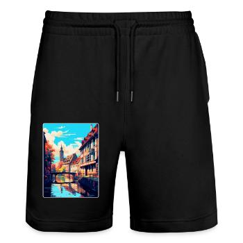 Straßburg Frankreich Vintage Reiseplakat Souvenir - Stanley/Stella Unisex Bio Joggingshorts Trainer  - Schwarz - Vorne - Nik (191cm) & Marisol (170cm)