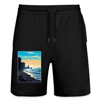 Affiche de voyage vintage Islande de plage de sable noir WPA - Short de jogging bio TRAINER Stanley/Stella unisexe - noir - Devant - Nik (191cm) & Marisol (170cm)
