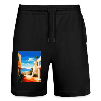 Lanzarote Spain Vintage Travel Poster Souvenir WPA - Stanley/Stella Trainer Unisex Organic Jogging Shorts - black - Front - Nik (191cm) & Marisol (170cm)