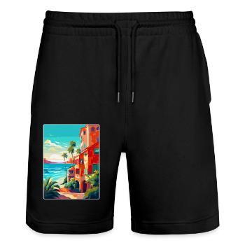 Costa Del Sol Spanien Vintage Reiseplakat Souvenir - Stanley/Stella Unisex Bio Joggingshorts Trainer  - Schwarz - Vorne - Nik (191cm) & Marisol (170cm)