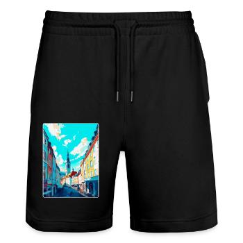 Linz Austria Vintage Travel Poster WPA Souvenir - Stanley/Stella Trainer Unisex Organic Jogging Shorts - black - Front - Nik (191cm) & Marisol (170cm)