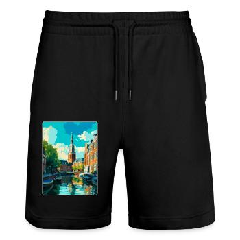 Groningen Niederlande Vintage Reiseplakat WPA - Stanley/Stella Unisex Bio Joggingshorts Trainer  - Schwarz - Vorne - Nik (191cm) & Marisol (170cm)