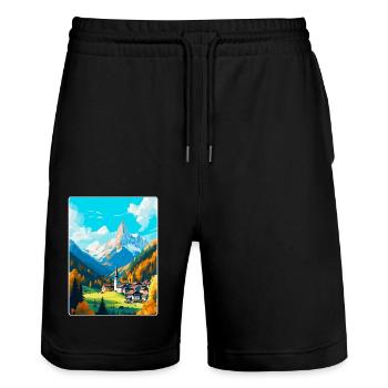 Berchtesgaden Germany Vintage Travel Poster WPA - Stanley/Stella Trainer Unisex Organic Jogging Shorts - black - Front - Nik (191cm) & Marisol (170cm)