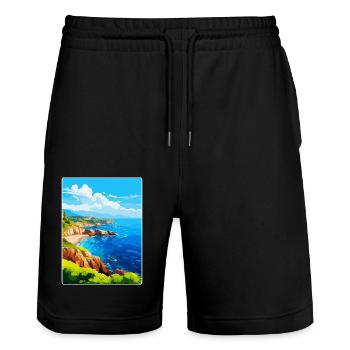Port Cros Nationalpark Frankreich Reiseplakat WPA - Stanley/Stella Unisex Bio Joggingshorts Trainer  - Schwarz - Vorne - Nik (191cm) & Marisol (170cm)