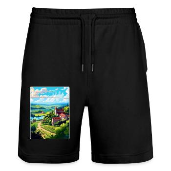 Dordogne France Affiche de voyage vintage Souvenir WPA - Short de jogging bio TRAINER Stanley/Stella unisexe - noir - Devant - Nik (191cm) & Marisol (170cm)