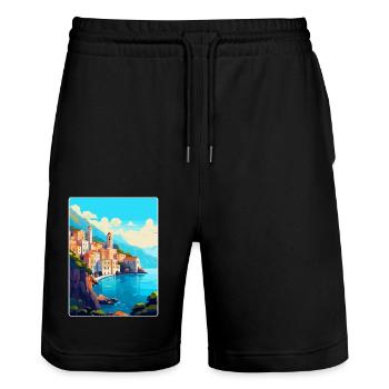 Amalfi Italy Vintage Travel Poster WPA Souvenir - Stanley/Stella Trainer Unisex Organic Jogging Shorts - black - Front - Nik (191cm) & Marisol (170cm)