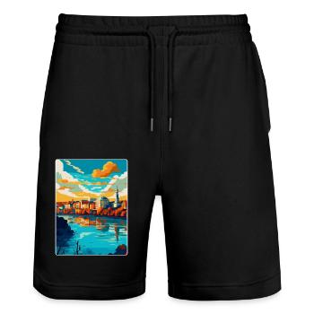 Belgrade Serbie Affiche de voyage vintage Souvenir WPA - Short de jogging bio TRAINER Stanley/Stella unisexe - noir - Devant - Nik (191cm) & Marisol (170cm)