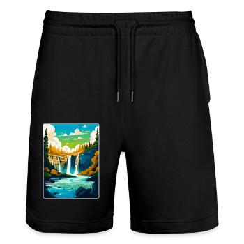 Plitvicer Seen Kroatien Vintage Reiseplakat WPA - Stanley/Stella Unisex Bio Joggingshorts Trainer  - Schwarz - Vorne - Nik (191cm) & Marisol (170cm)