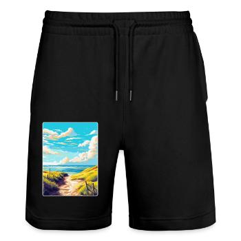 Texel Niederlande Vintage Reiseplakat Souvenir - Stanley/Stella Unisex Bio Joggingshorts Trainer  - Schwarz - Vorne - Nik (191cm) & Marisol (170cm)