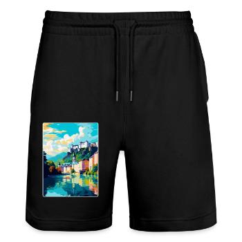 Salzbourg Autriche Poster de voyage vintage souvenir - Short de jogging bio TRAINER Stanley/Stella unisexe - noir - Devant - Nik (191cm) & Marisol (170cm)