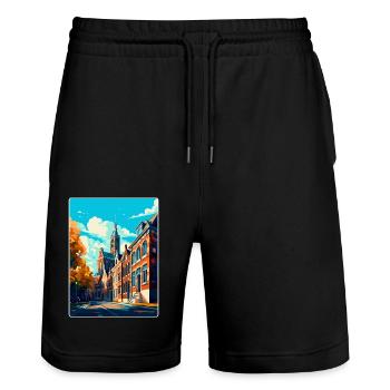 Tilburg Niederlande Vintage Reiseplakat Souvenir - Stanley/Stella Unisex Bio Joggingshorts Trainer  - Schwarz - Vorne - Nik (191cm) & Marisol (170cm)