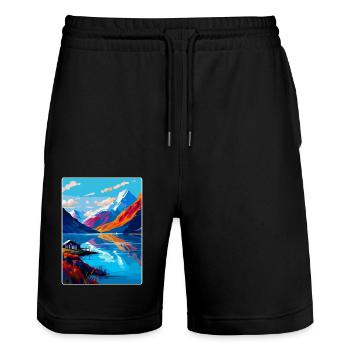 Fjorde Norwegen Vintage Reiseposter WPA Souvenir - Stanley/Stella Unisex Bio Joggingshorts Trainer  - Schwarz - Vorne - Nik (191cm) & Marisol (170cm)