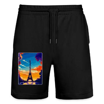 Eiffelturm Paris Frankreich Vintage Reiseplakat - Stanley/Stella Unisex Bio Joggingshorts Trainer  - Schwarz - Vorne - Nik (191cm) & Marisol (170cm)