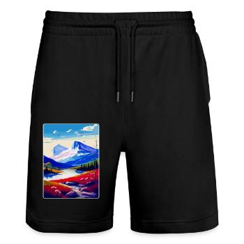 Skandinavische Berge Norwegen Reiseposter WPA - Stanley/Stella Unisex Bio Joggingshorts Trainer  - Schwarz - Vorne - Nik (191cm) & Marisol (170cm)
