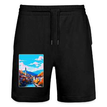 Sarajevo Bosnien Herzegowina Vintage Reiseposter - Stanley/Stella Unisex Bio Joggingshorts Trainer  - Schwarz - Vorne - Nik (191cm) & Marisol (170cm)