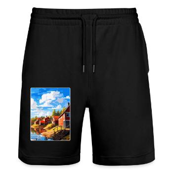 Porvoo Finlande Affiche de voyage vintage souvenir WPA - Short de jogging bio TRAINER Stanley/Stella unisexe - noir - Devant - Nik (191cm) & Marisol (170cm)