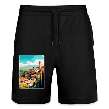 Granada Spain Vintage Travel Poster WPA Souvenir - Stanley/Stella Trainer Unisex Organic Jogging Shorts - black - Front - Nik (191cm) & Marisol (170cm)