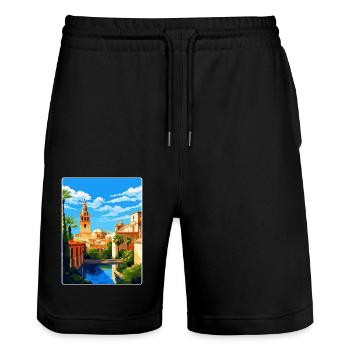 Sevilla Spanien Vintage Reiseposter WPA Souvenir - Stanley/Stella Unisex Bio Joggingshorts Trainer  - Schwarz - Vorne - Nik (191cm) & Marisol (170cm)