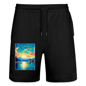 Genf Schweiz Vintage Reiseplakat Souvenir - Stanley/Stella Unisex Bio Joggingshorts Trainer  - Schwarz - Vorne - Nik (191cm) & Marisol (170cm)
