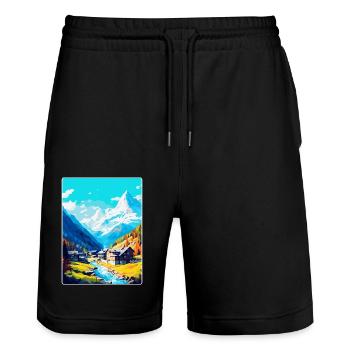 Saas Fee Schweiz Vintage Reiseplakat WPA Kunst - Stanley/Stella Unisex Bio Joggingshorts Trainer  - Schwarz - Vorne - Nik (191cm) & Marisol (170cm)