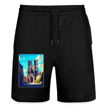 Reims Frankreich Vintage Reiseposter WPA Souvenir - Stanley/Stella Unisex Bio Joggingshorts Trainer  - Schwarz - Vorne - Nik (191cm) & Marisol (170cm)