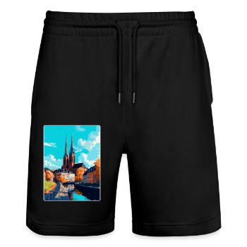 Uppsala Suède Affiche de voyage vintage Souvenir WPA - Short de jogging bio TRAINER Stanley/Stella unisexe - noir - Devant - Nik (191cm) & Marisol (170cm)