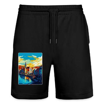 Bilbao Spanien Vintage Reiseplakat WPA Souvenir - Stanley/Stella Unisex Bio Joggingshorts Trainer  - Schwarz - Vorne - Nik (191cm) & Marisol (170cm)