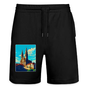 Saint-Jacques-de-Compostelle Espagne Affiche De Voyage Vintage - Short de jogging bio TRAINER Stanley/Stella unisexe - noir - Devant - Nik (191cm) & Marisol (170cm)