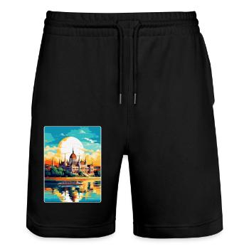 Budapest Ungarn Vintage Reiseplakat Souvenir - Stanley/Stella Unisex Bio Joggingshorts Trainer  - Schwarz - Vorne - Nik (191cm) & Marisol (170cm)