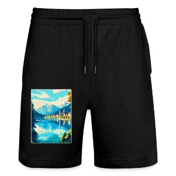 Lucerne Suisse Affiche de voyage vintage souvenir - Short de jogging bio TRAINER Stanley/Stella unisexe - noir - Devant - Nik (191cm) & Marisol (170cm)