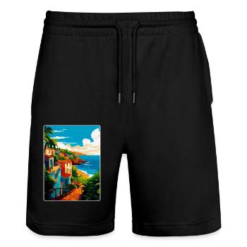 São Miguel Portugal Vintage Travel Poster Souvenir - Stanley/Stella Trainer Unisex Organic Jogging Shorts - black - Front - Nik (191cm) & Marisol (170cm)