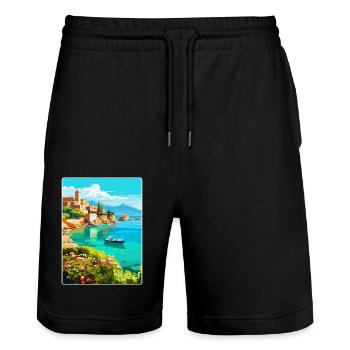 Crète Grèce Affiche de voyage vintage WPA Souvenir - Short de jogging bio TRAINER Stanley/Stella unisexe - noir - Devant - Nik (191cm) & Marisol (170cm)