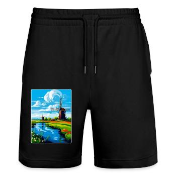 Netherlands Vintage Travel Poster WPA Art Souvenir - Stanley/Stella Trainer Unisex Organic Jogging Shorts - black - Front - Nik (191cm) & Marisol (170cm)