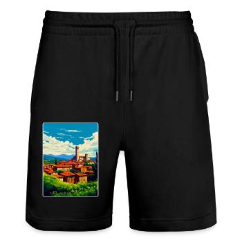 Lucca Italy Vintage Travel Poster WPA Art Souvenir - Stanley/Stella Trainer Unisex Organic Jogging Shorts - black - Front - Nik (191cm) & Marisol (170cm)