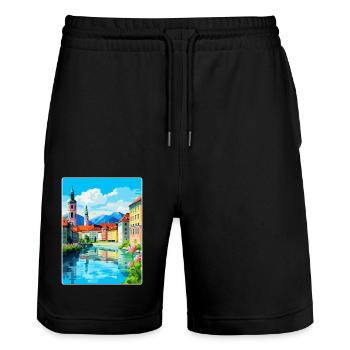 Ljubljana Slovénie Affiche de voyage vintage souvenir - Short de jogging bio TRAINER Stanley/Stella unisexe - noir - Devant - Nik (191cm) & Marisol (170cm)