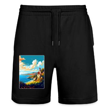 Galicia Spain Vintage Travel Poster WPA Souvenir - Stanley/Stella Trainer Unisex Organic Jogging Shorts - black - Front - Nik (191cm) & Marisol (170cm)