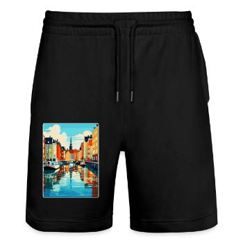 Copenhague, Danemark, Affiche de voyage vintage souvenir - Short de jogging bio TRAINER Stanley/Stella unisexe - noir - Devant - Nik (191cm) & Marisol (170cm)