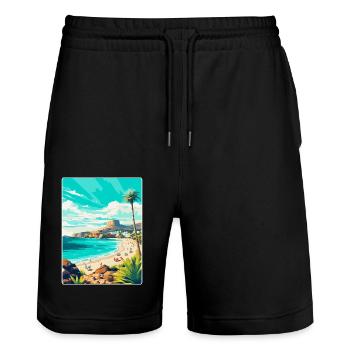 Gran Canaria Spanien Vintage Reiseplakat Souvenir - Stanley/Stella Unisex Bio Joggingshorts Trainer  - Schwarz - Vorne - Nik (191cm) & Marisol (170cm)