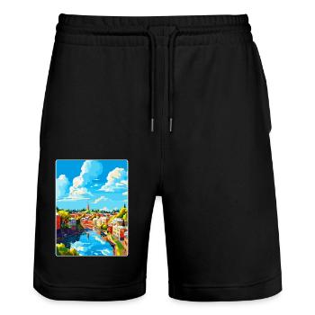 Turku Finnland Vintage Reiseplakat WPA Souvenir - Stanley/Stella Unisex Bio Joggingshorts Trainer  - Schwarz - Vorne - Nik (191cm) & Marisol (170cm)