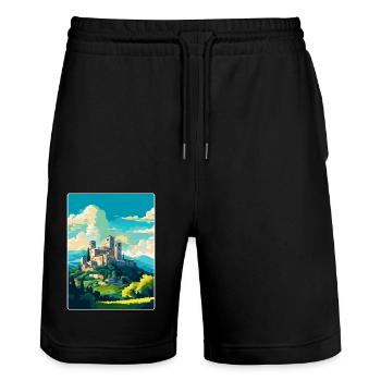 Assise, Italie, Affiche de voyage vintage, WPA, Souvenir - Short de jogging bio TRAINER Stanley/Stella unisexe - noir - Devant - Nik (191cm) & Marisol (170cm)