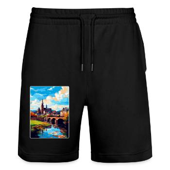 Trier Germany Vintage Travel Poster WPA Souvenir - Stanley/Stella Trainer Unisex Organic Jogging Shorts - black - Front - Nik (191cm) & Marisol (170cm)