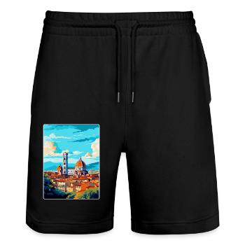 Florence Italy Vintage Travel Poster Souvenir WPA - Stanley/Stella Trainer Unisex Organic Jogging Shorts - black - Front - Nik (191cm) & Marisol (170cm)