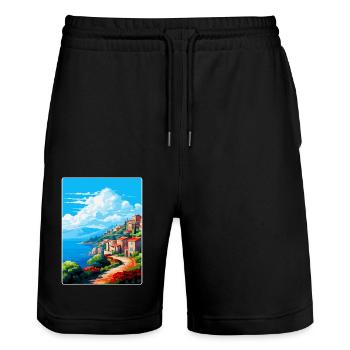 Elbe Italie Affiche de voyage vintage souvenir souvenir - Short de jogging bio TRAINER Stanley/Stella unisexe - noir - Devant - Nik (191cm) & Marisol (170cm)
