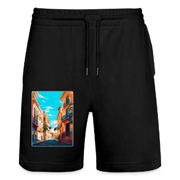 Valencia Spain Vintage Travel Poster Souvenir WPA - Stanley/Stella Trainer Unisex Organic Jogging Shorts - black - Front - Nik (191cm) & Marisol (170cm)